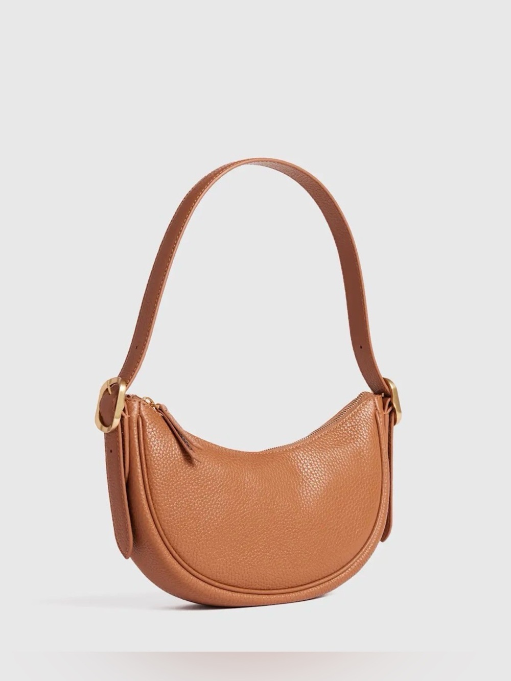 Quince Italian Leather Mini Crescent Shoulder Bag Brown Cognac Dustbag NWT - Picture 3 of 14
